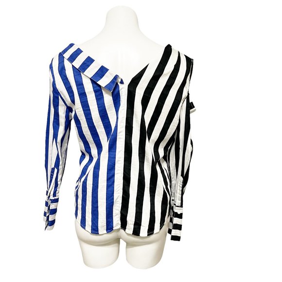 Walter Baker Medium M/L Asymmetrical Button Down Cold Shoulder Long Sleeve Shirt - Picture 4 of 9